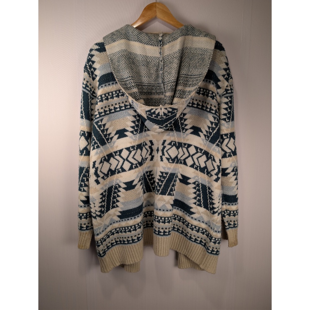Sonoma Goods For Life Womens Large Blue Southwestern Hooded Cardigan Sweater - Picture 2 of 5